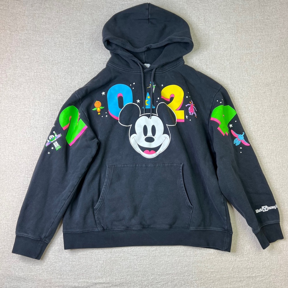 Walt Disney World 2024 Mickey Mouse Black Pullover Hoodie Sweatshirt Mens XL